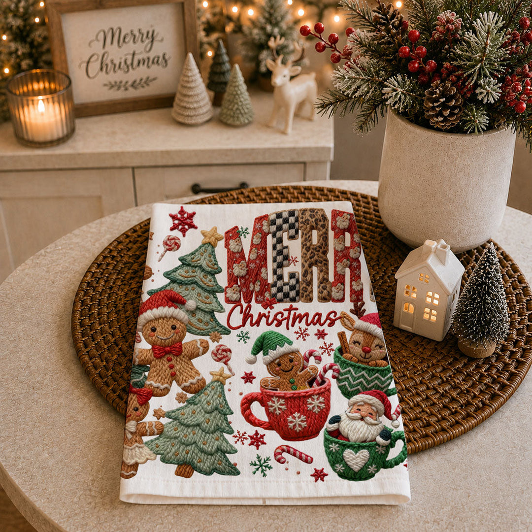 Merry Gingerbread Christmas Kitchen Tea Towel Holiday Decor Fun Gift for Friends
