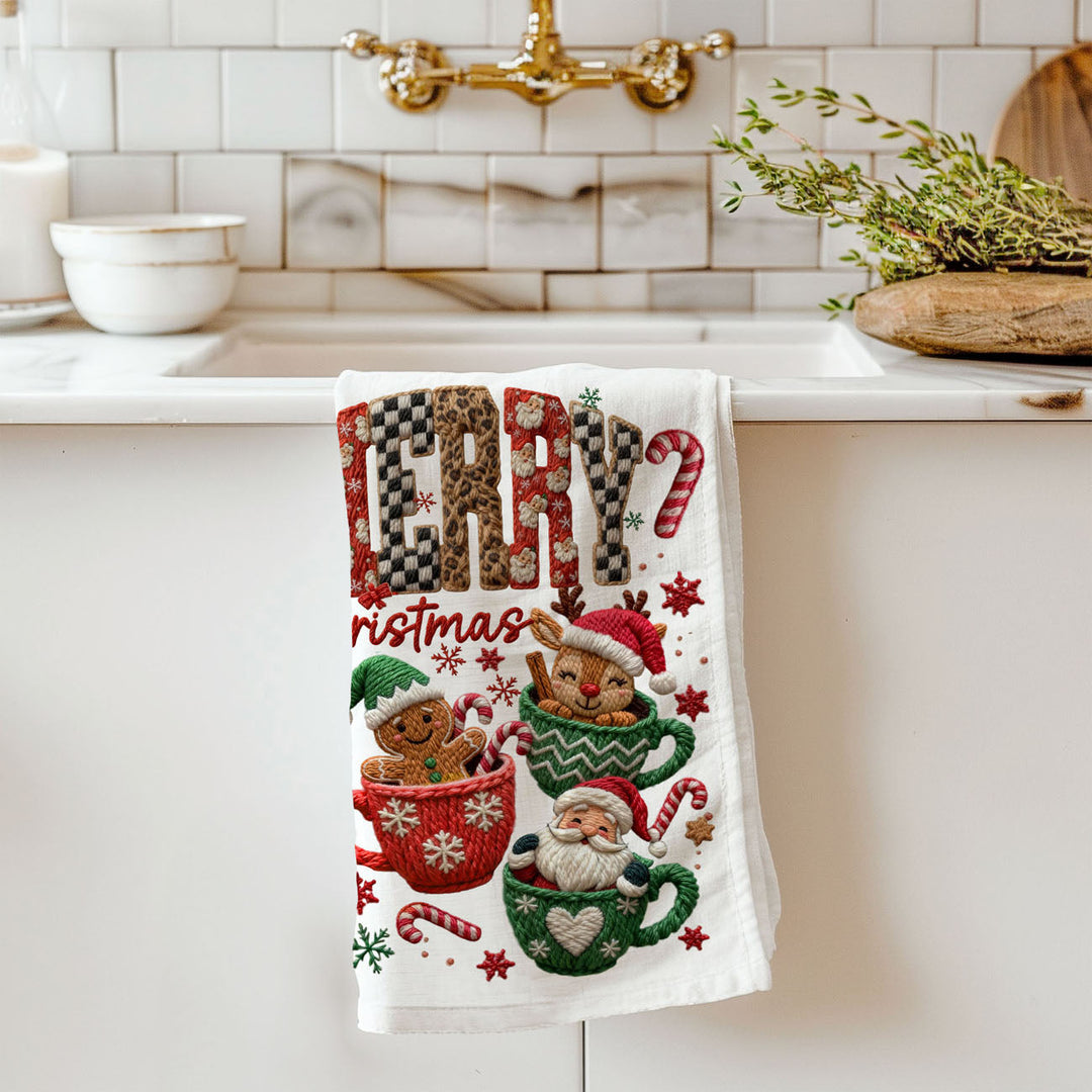 Merry Gingerbread Christmas Kitchen Tea Towel Holiday Decor Fun Gift for Friends
