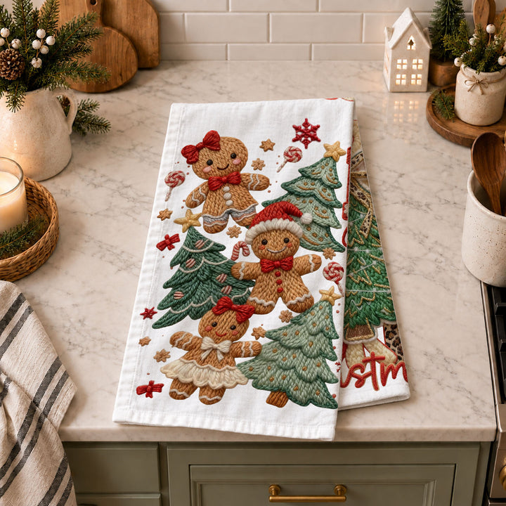 Merry Gingerbread Christmas Kitchen Tea Towel Holiday Decor Fun Gift for Friends