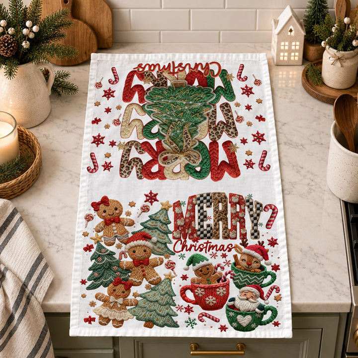 Merry Gingerbread Christmas Kitchen Tea Towel Holiday Decor Fun Gift for Friends