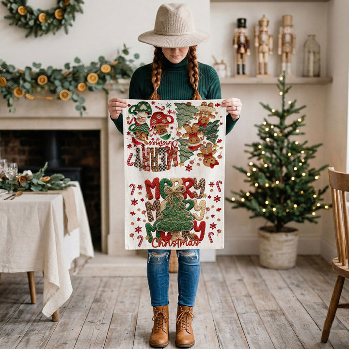 Merry Gingerbread Christmas Kitchen Tea Towel Holiday Decor Fun Gift for Friends