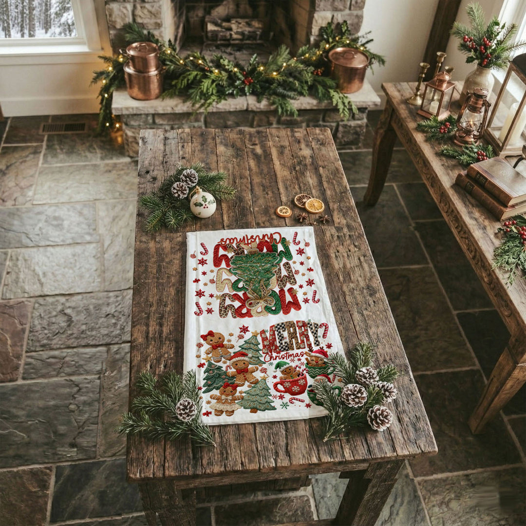 Merry Gingerbread Christmas Kitchen Tea Towel Holiday Decor Fun Gift for Friends