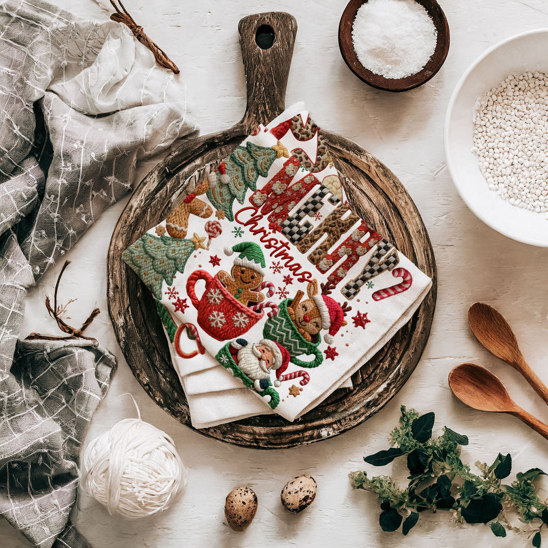 Merry Gingerbread Christmas Kitchen Tea Towel Holiday Decor Fun Gift for Friends