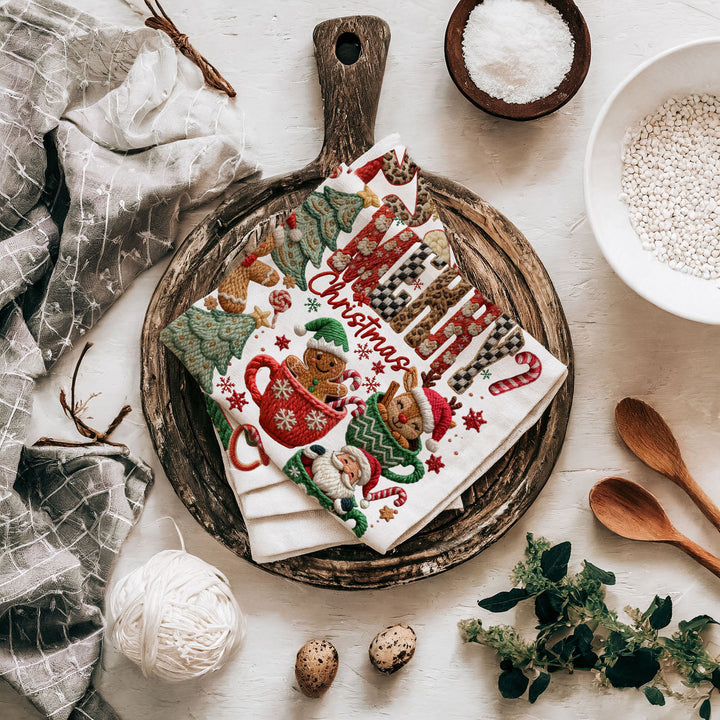 Merry Gingerbread Christmas Kitchen Tea Towel Holiday Decor Fun Gift for Friends