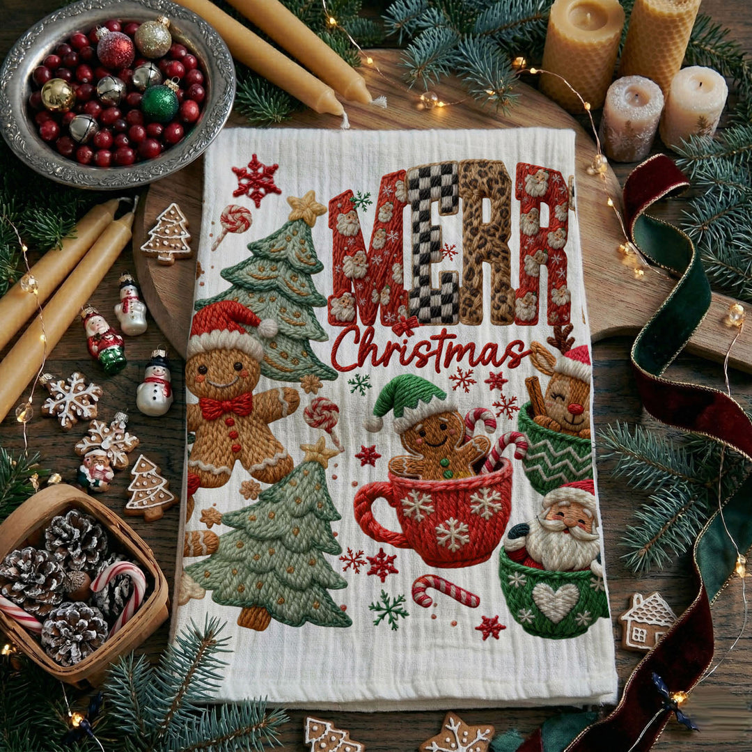 Merry Gingerbread Christmas Kitchen Tea Towel Holiday Decor Fun Gift for Friends