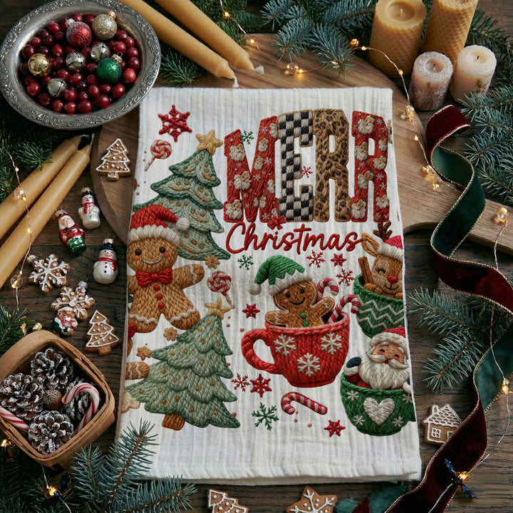 Merry Gingerbread Christmas Kitchen Tea Towel Holiday Decor Fun Gift for Friends