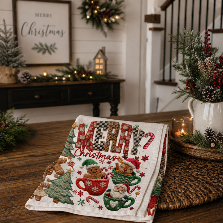 Merry Gingerbread Christmas Kitchen Tea Towel Holiday Decor Fun Gift for Friends