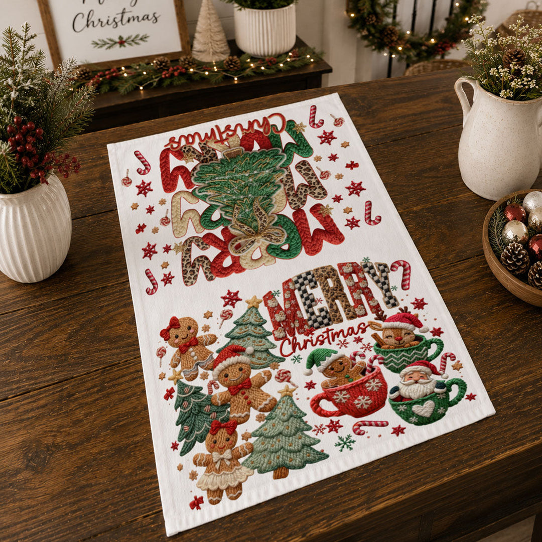 Merry Gingerbread Christmas Kitchen Tea Towel Holiday Decor Fun Gift for Friends