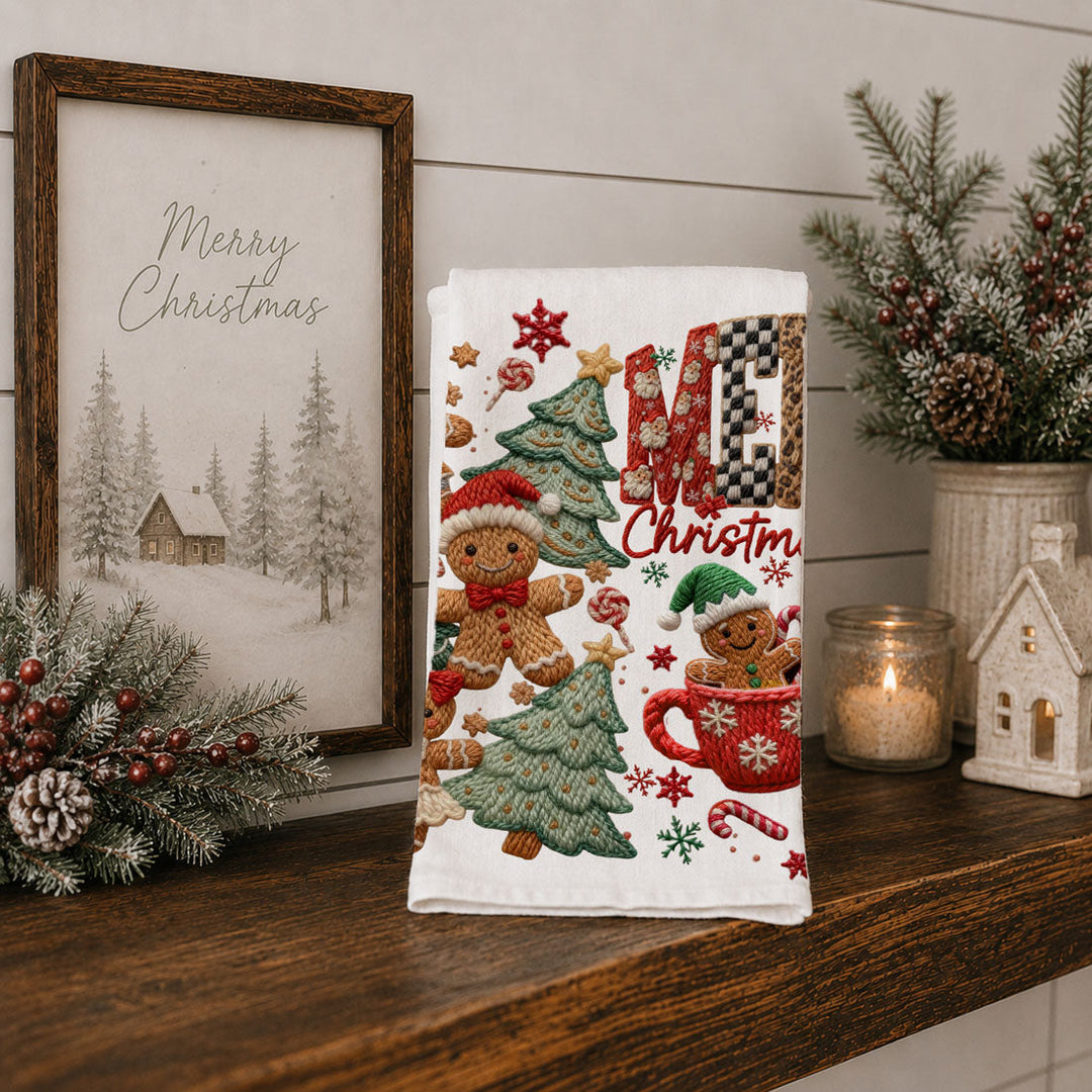 Merry Gingerbread Christmas Kitchen Tea Towel Holiday Decor Fun Gift for Friends