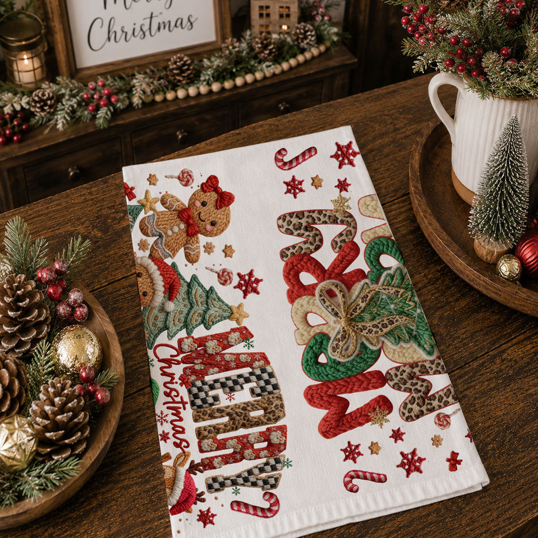 Merry Gingerbread Christmas Kitchen Tea Towel Holiday Decor Fun Gift for Friends