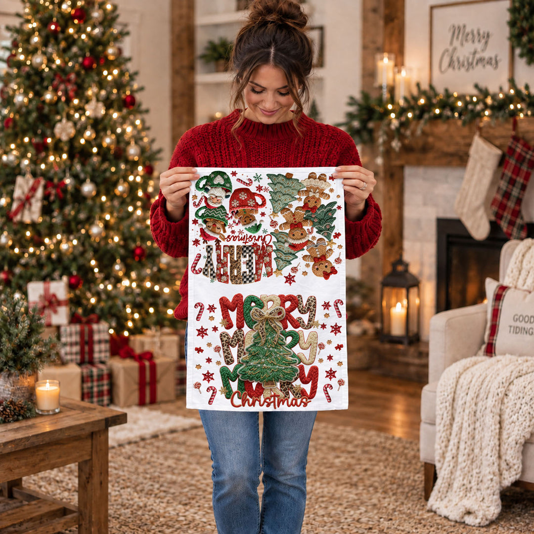 Merry Gingerbread Christmas Kitchen Tea Towel Holiday Decor Fun Gift for Friends