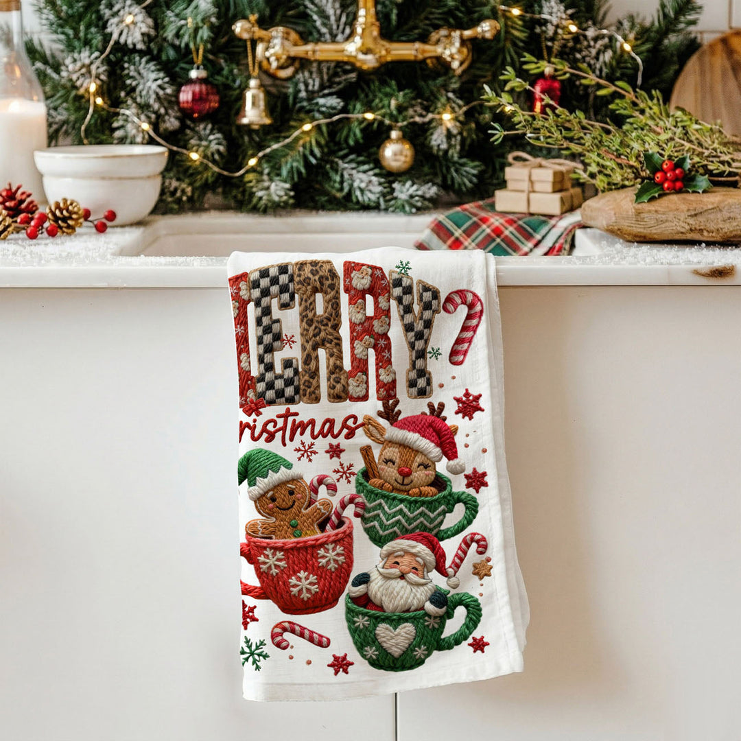 Merry Gingerbread Christmas Kitchen Tea Towel Holiday Decor Fun Gift for Friends
