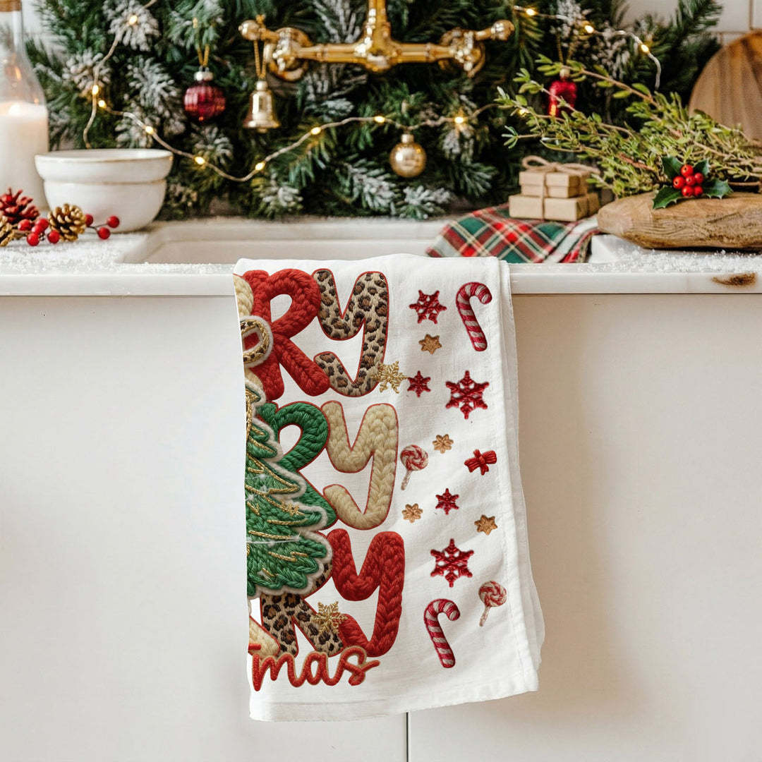 Merry Gingerbread Christmas Kitchen Tea Towel Holiday Decor Fun Gift for Friends