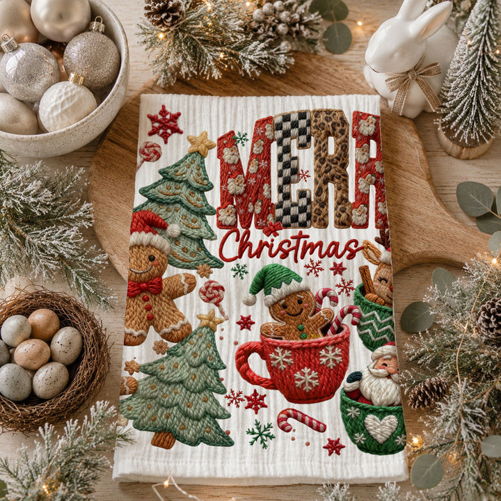 Merry Gingerbread Christmas Kitchen Tea Towel Holiday Decor Fun Gift for Friends