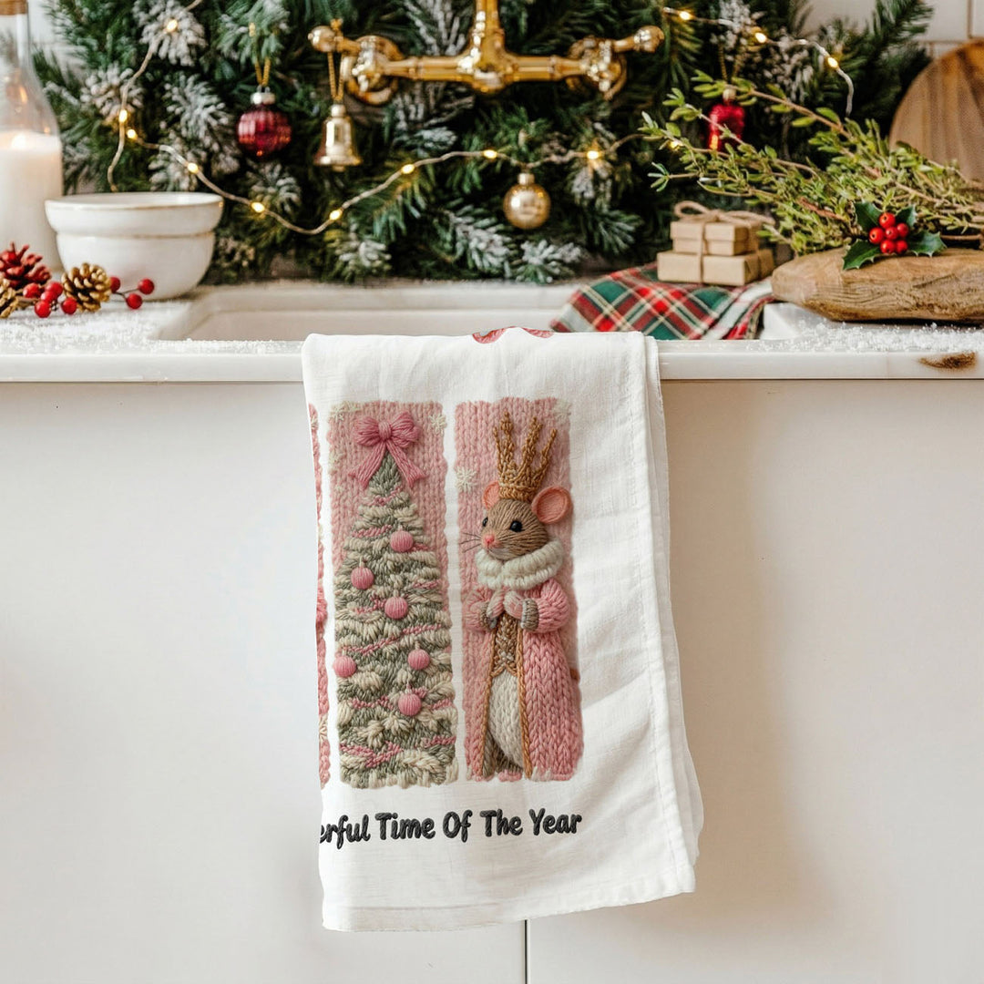 Nutcracker Pinks Christmas Kitchen Tea Towel Holiday Decor Fun Gift for Friends