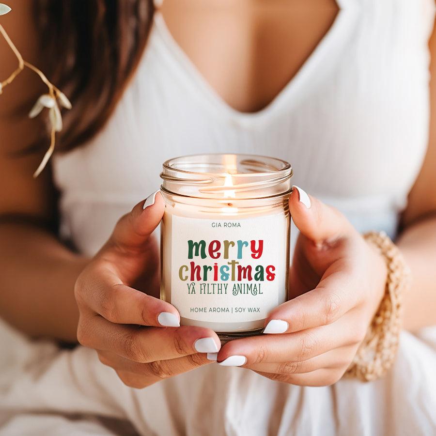 Merry Christmas Scented Soy Blend Candle 9oz Jar Holiday Great Gift for Friends