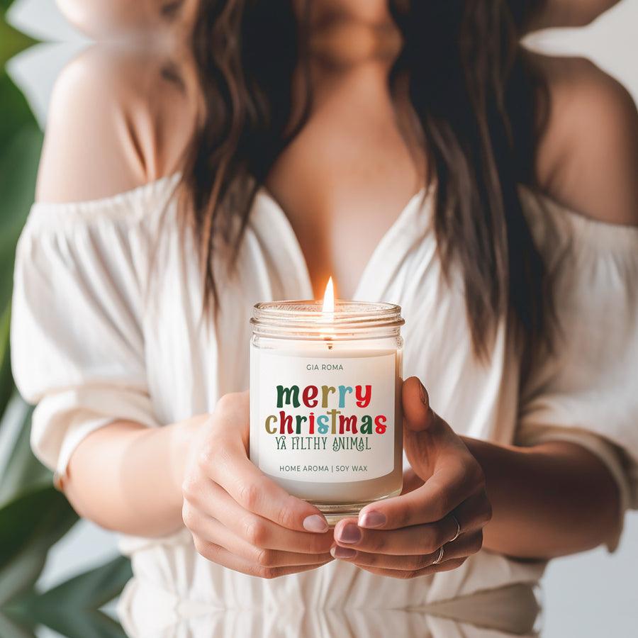 Merry Christmas Scented Soy Blend Candle 9oz Jar Holiday Great Gift for Friends