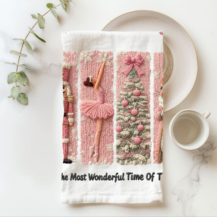 Nutcracker Pinks Christmas Kitchen Tea Towel Holiday Decor Fun Gift for Friends