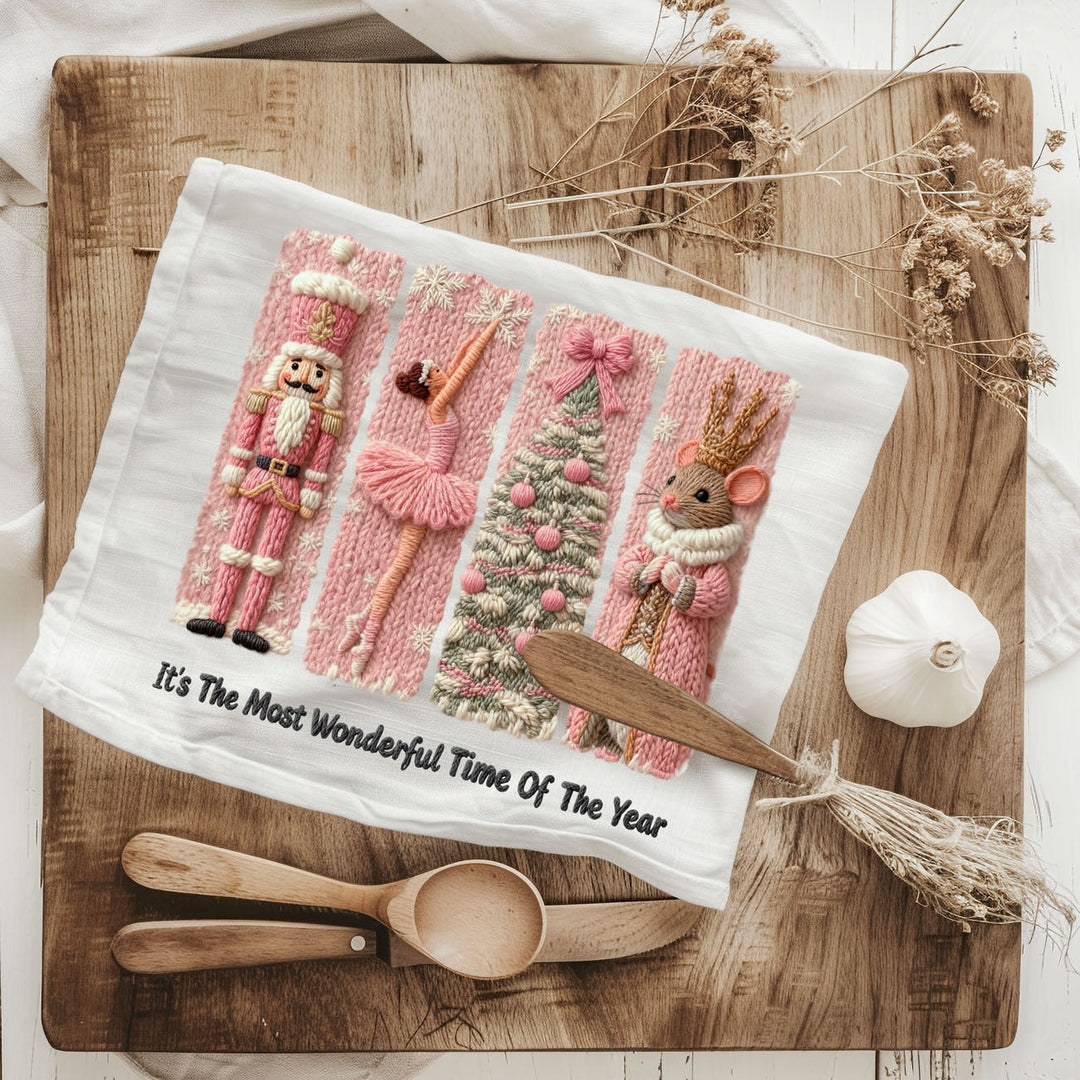 Nutcracker Pinks Christmas Kitchen Tea Towel Holiday Decor Fun Gift for Friends