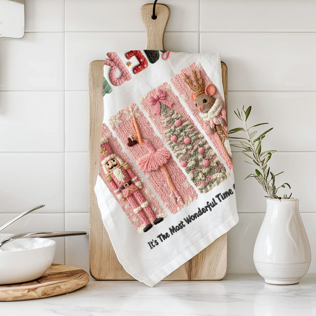 Nutcracker Pinks Christmas Kitchen Tea Towel Holiday Decor Fun Gift for Friends
