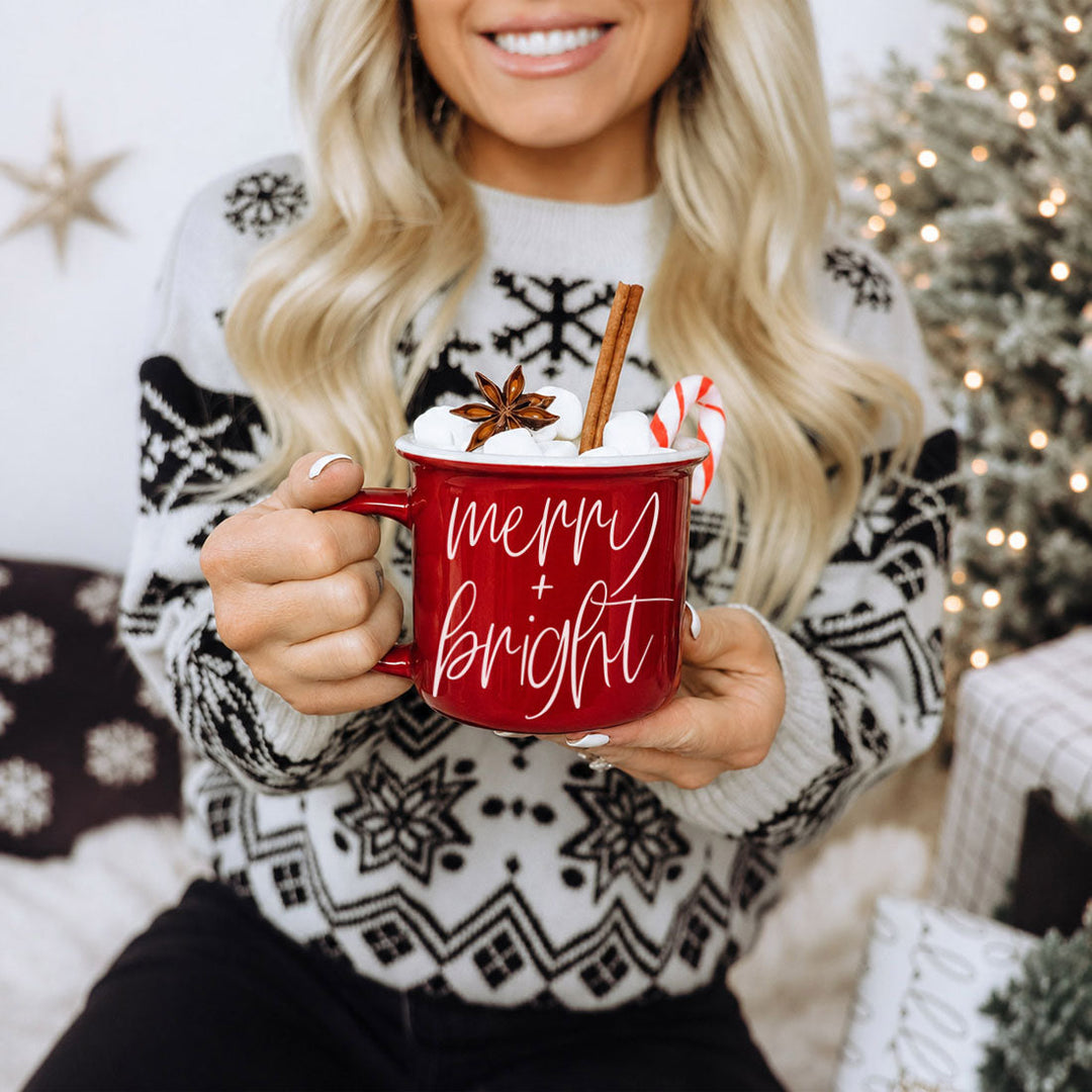 Merry and Bright Ceramic Coffee Mug Christmas Holiday Fun Gift for Coffee Lovers