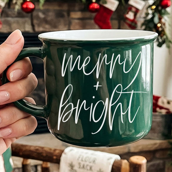 Merry and Bright Ceramic Coffee Mug Christmas Holiday Fun Gift for Coffee Lovers