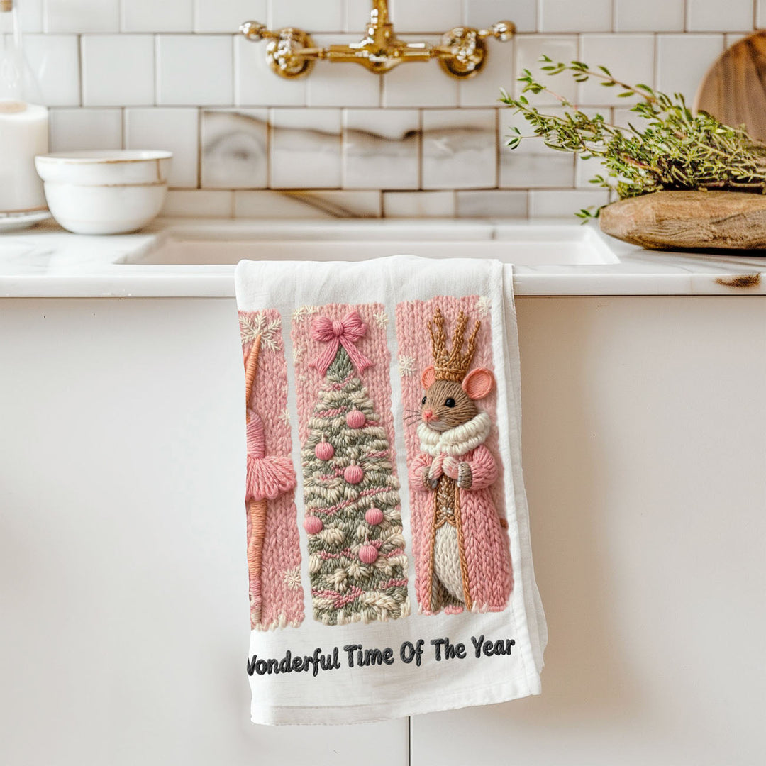 Nutcracker Pinks Christmas Kitchen Tea Towel Holiday Decor Fun Gift for Friends