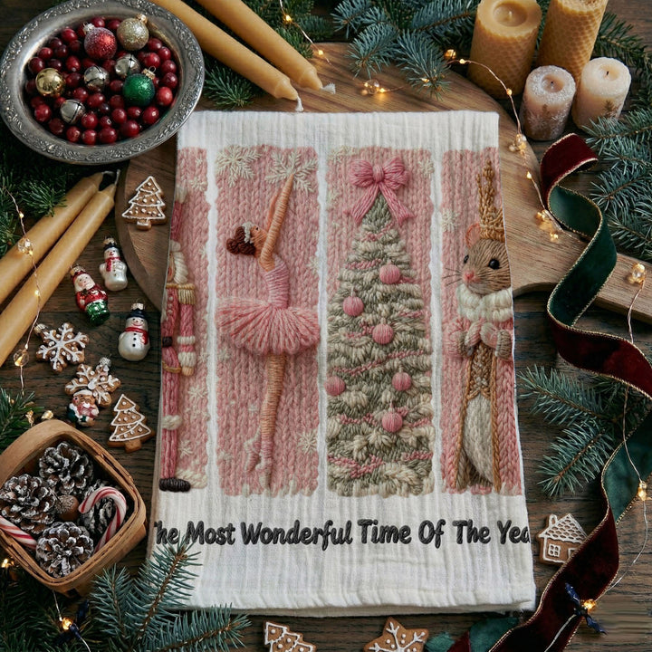 Nutcracker Pinks Christmas Kitchen Tea Towel Holiday Decor Fun Gift for Friends