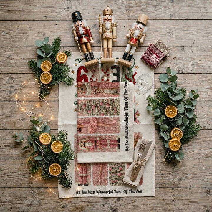 Nutcracker Pinks Christmas Kitchen Tea Towel Holiday Decor Fun Gift for Friends