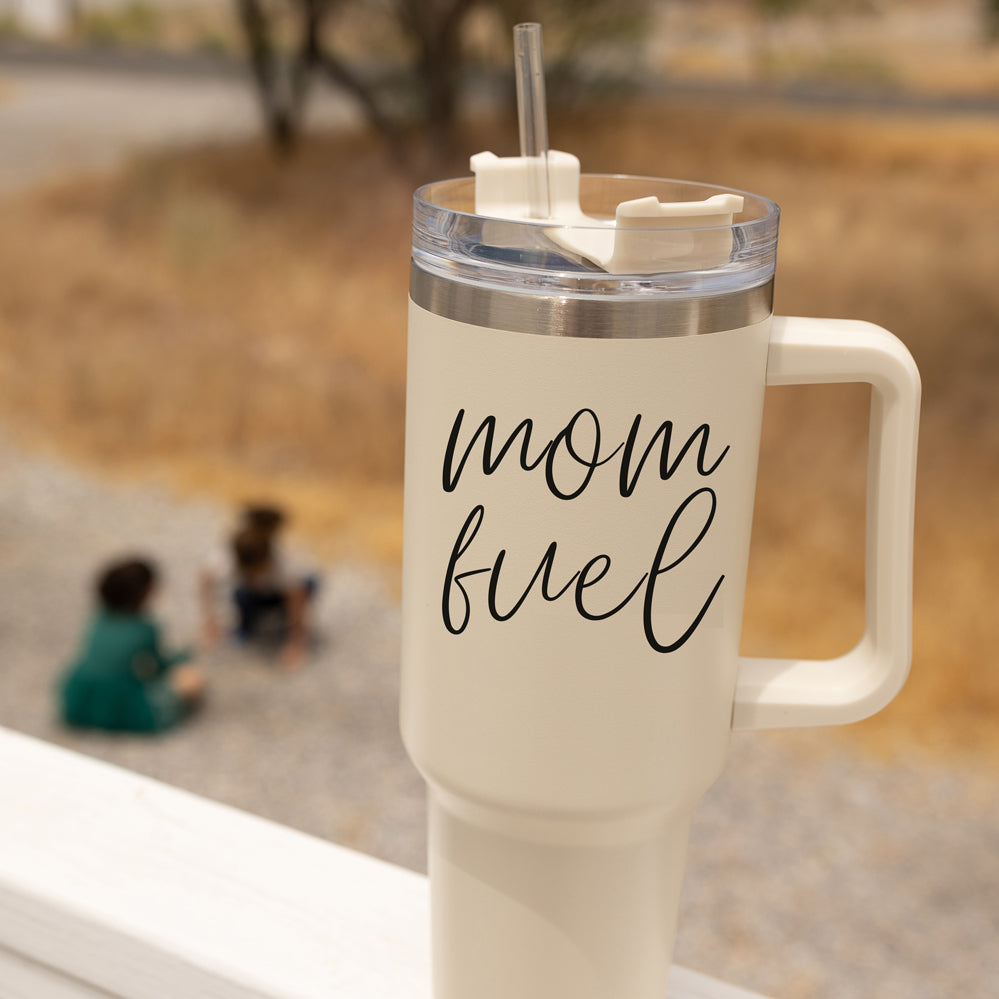 Mom Fuel Insulated Tumbler 40oz Handle Lid Straw Funny Mom Fun Gift for Friends