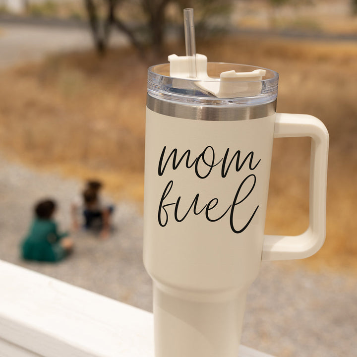 Mom Fuel Insulated Tumbler 40oz Handle Lid Straw Funny Mom Fun Gift for Friends