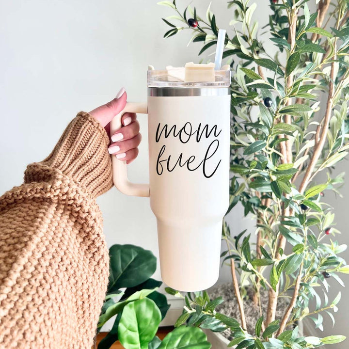Mom Fuel Insulated Tumbler 40oz Handle Lid Straw Funny Mom Fun Gift for Friends