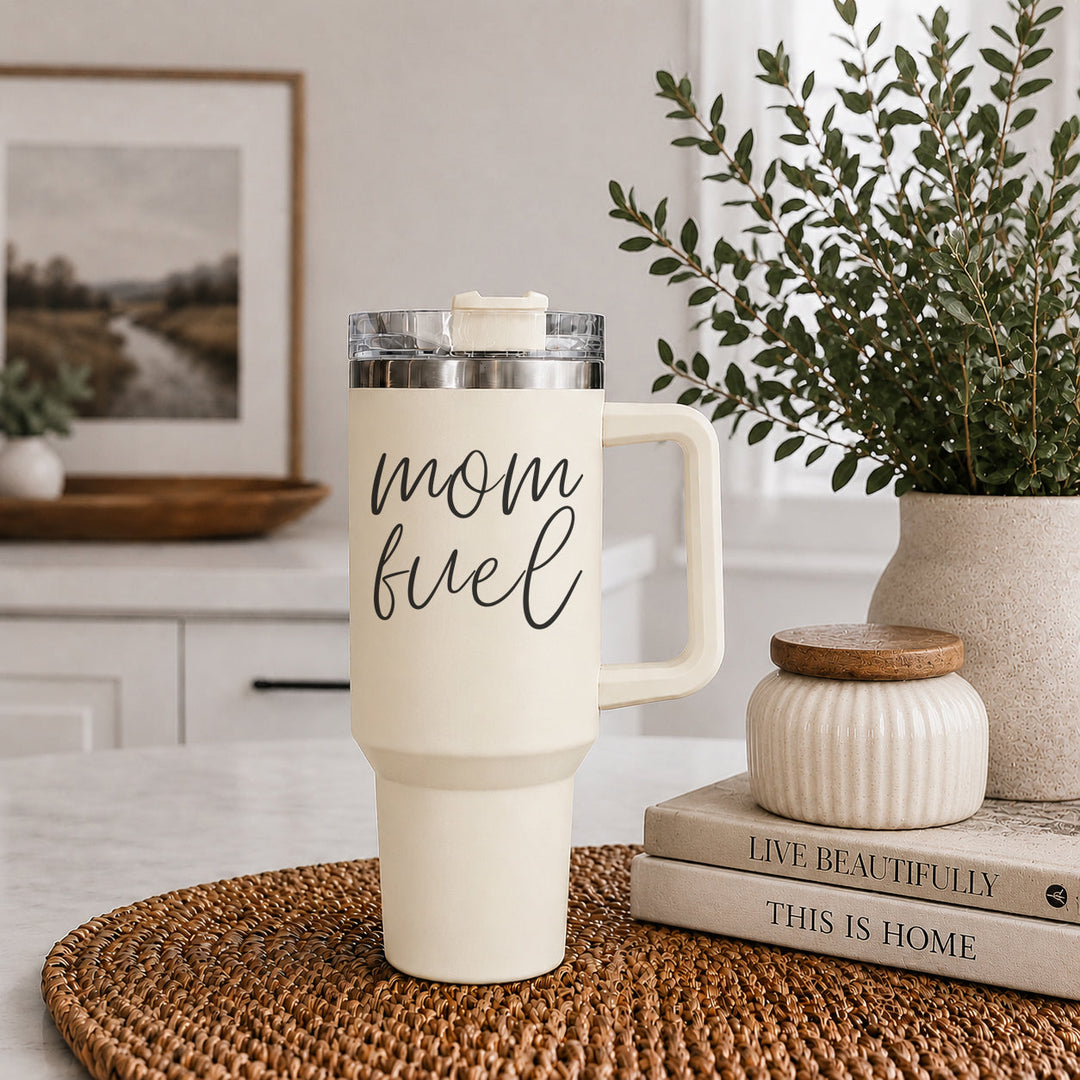 Mom Fuel Insulated Tumbler 40oz Handle Lid Straw Funny Mom Fun Gift for Friends