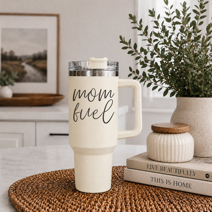Mom Fuel Insulated Tumbler 40oz Handle Lid Straw Funny Mom Fun Gift for Friends