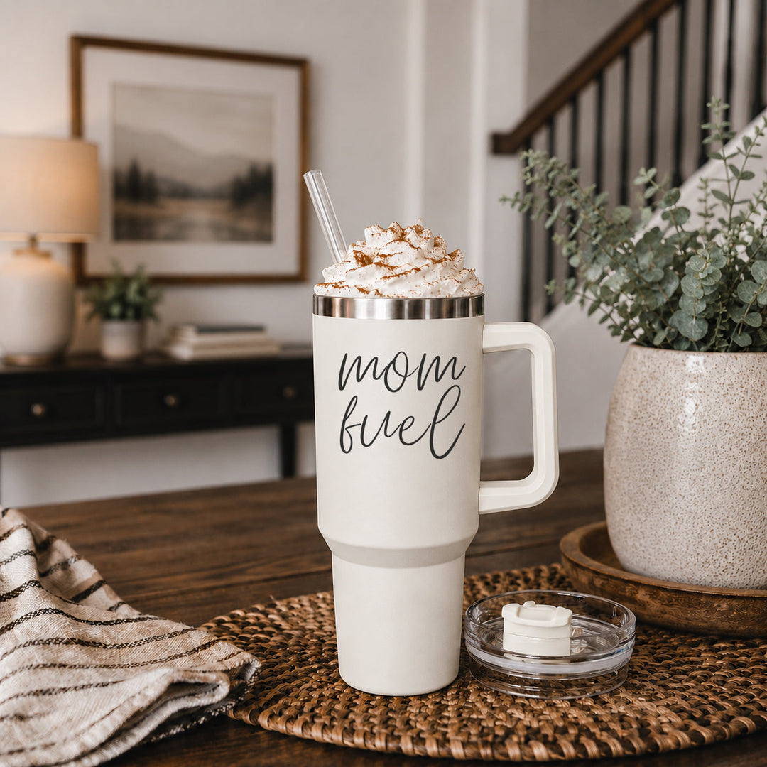 Mom Fuel Insulated Tumbler 40oz Handle Lid Straw Funny Mom Fun Gift for Friends