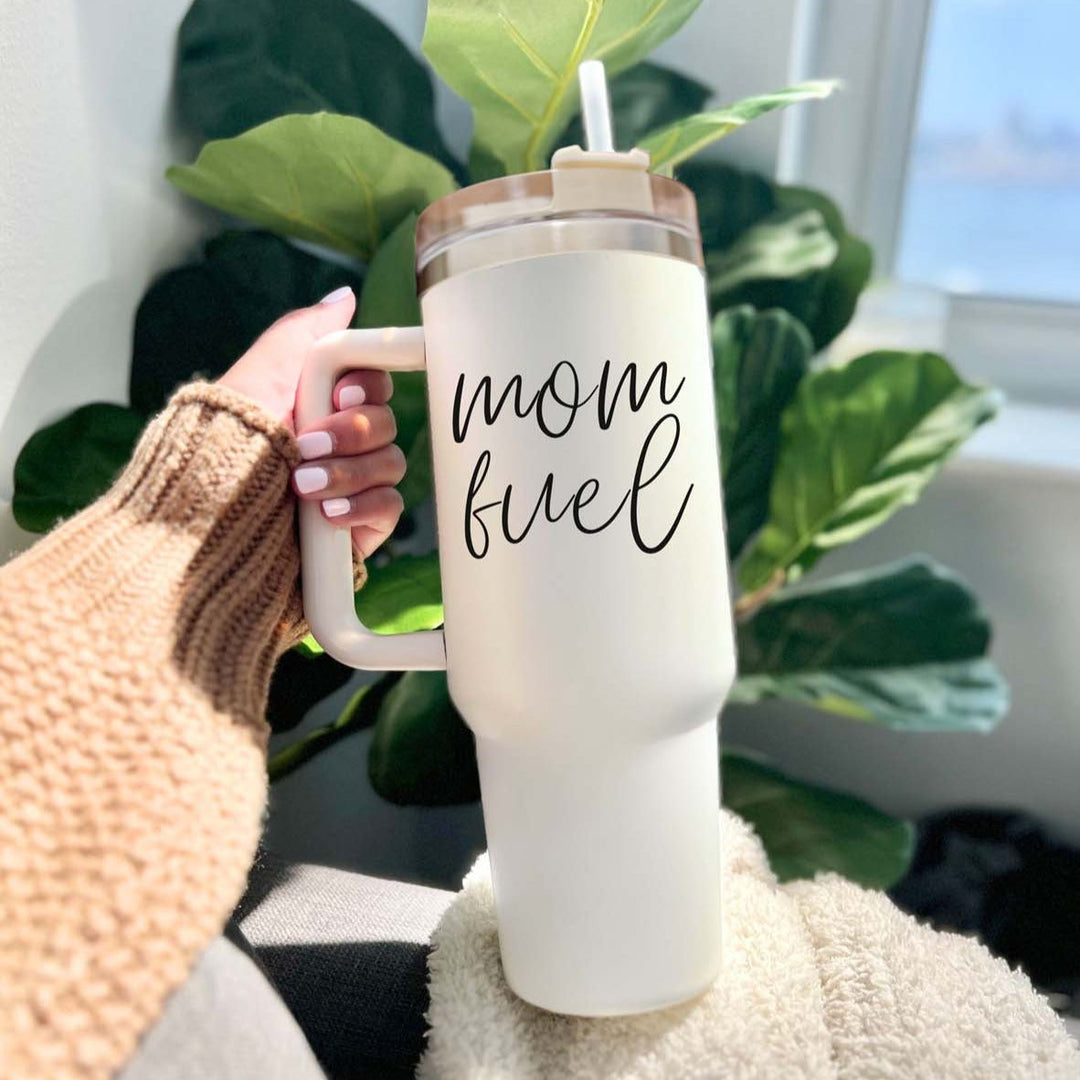 Mom Fuel Insulated Tumbler 40oz Handle Lid Straw Funny Mom Fun Gift for Friends