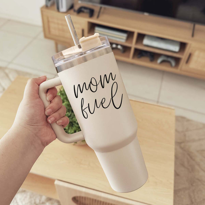 Mom Fuel Insulated Tumbler 40oz Handle Lid Straw Funny Mom Fun Gift for Friends