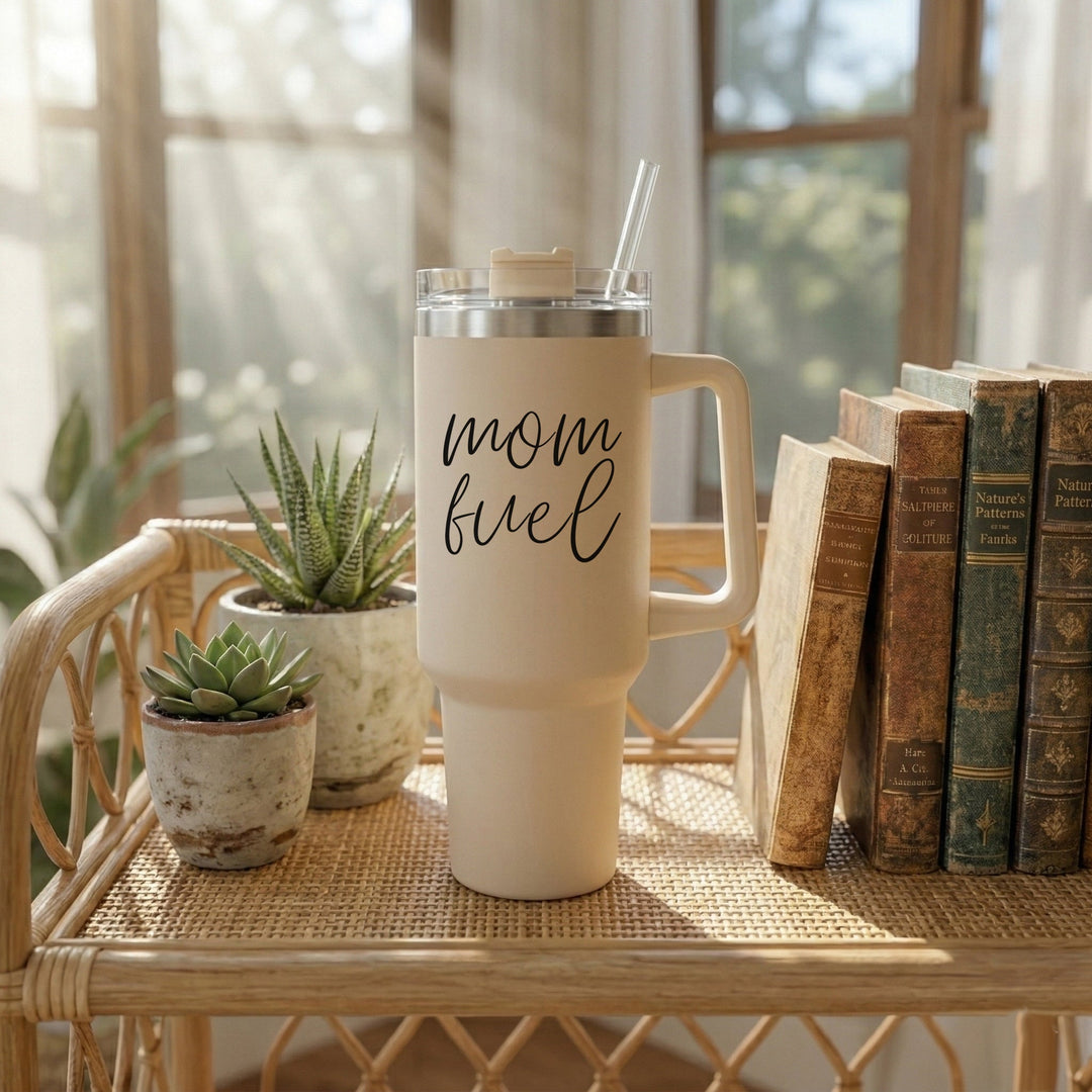 Mom Fuel Insulated Tumbler 40oz Handle Lid Straw Funny Mom Fun Gift for Friends