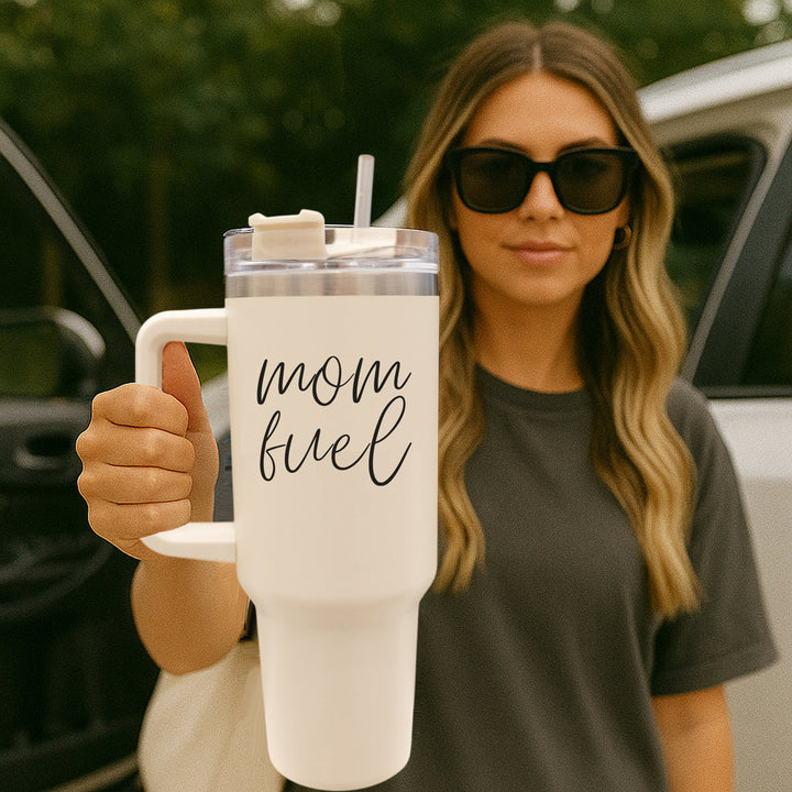 Mom Fuel Insulated Tumbler 40oz Handle Lid Straw Funny Mom Fun Gift for Friends