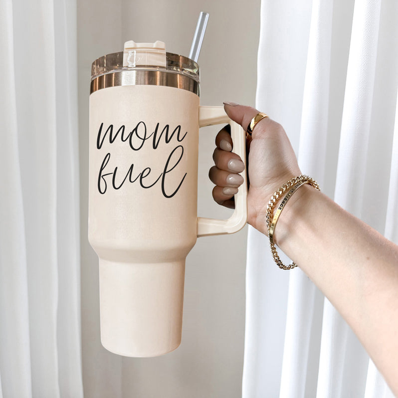 Mom Fuel Insulated Tumbler 40oz Handle Lid Straw Funny Mom Fun Gift for Friends