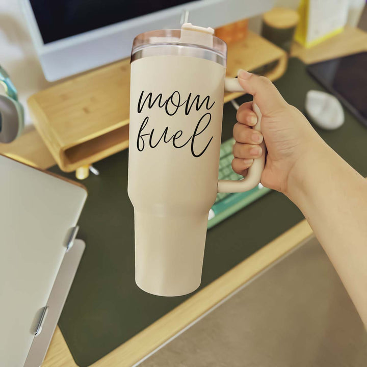 Mom Fuel Insulated Tumbler 40oz Handle Lid Straw Funny Mom Fun Gift for Friends