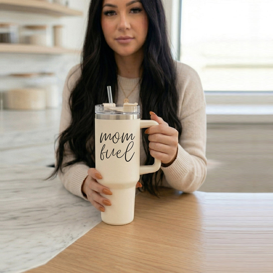 Mom Fuel Insulated Tumbler 40oz Handle Lid Straw Funny Mom Fun Gift for Friends