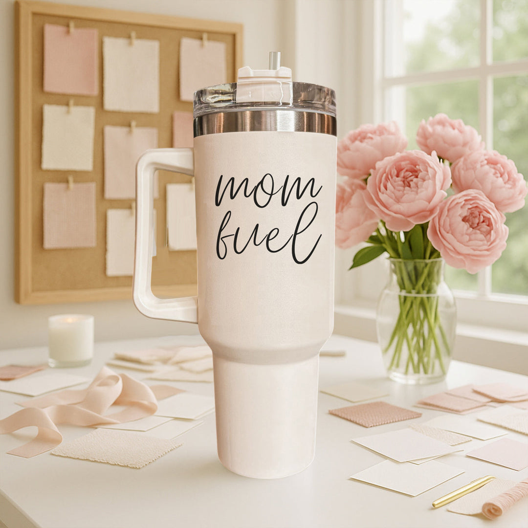 Mom Fuel Insulated Tumbler 40oz Handle Lid Straw Funny Mom Fun Gift for Friends
