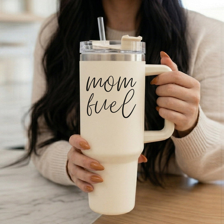 Mom Fuel Insulated Tumbler 40oz Handle Lid Straw Funny Mom Fun Gift for Friends
