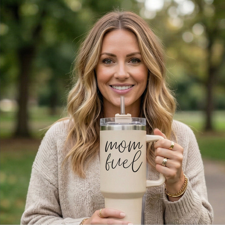 Mom Fuel Insulated Tumbler 40oz Handle Lid Straw Funny Mom Fun Gift for Friends