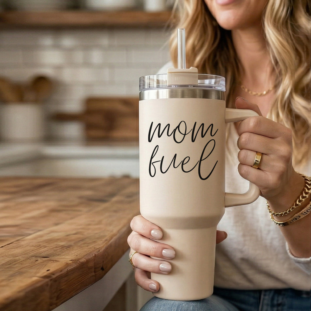 Mom Fuel Insulated Tumbler 40oz Handle Lid Straw Funny Mom Fun Gift for Friends