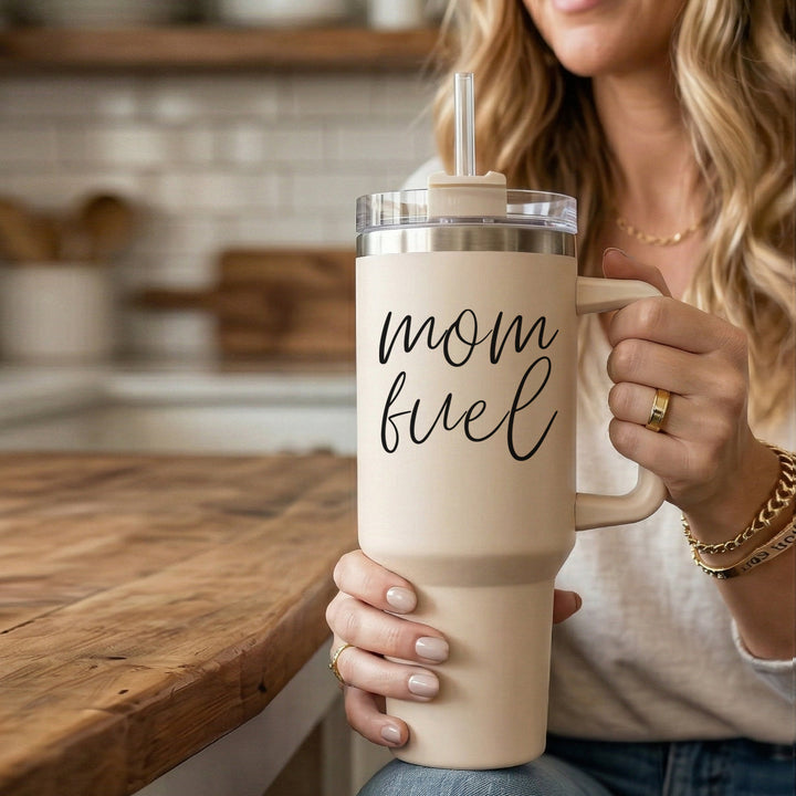 Mom Fuel Insulated Tumbler 40oz Handle Lid Straw Funny Mom Fun Gift for Friends