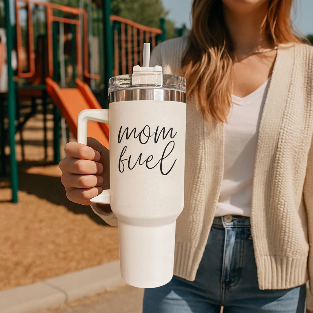 Mom Fuel Insulated Tumbler 40oz Handle Lid Straw Funny Mom Fun Gift for Friends
