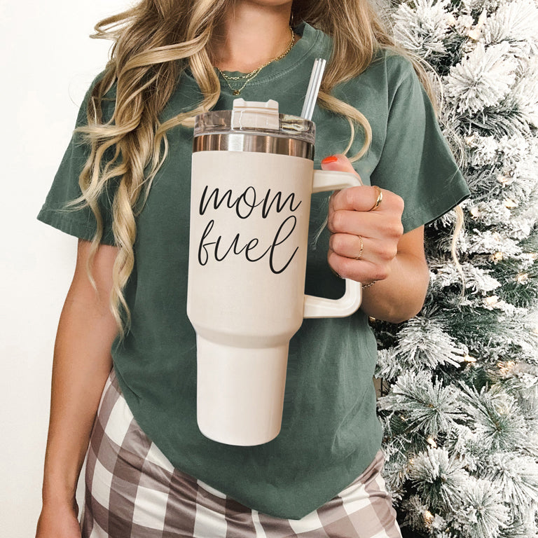 Mom Fuel Insulated Tumbler 40oz Handle Lid Straw Funny Mom Fun Gift for Friends