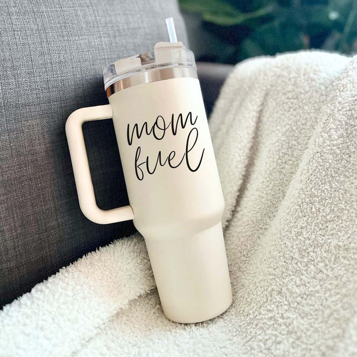 Mom Fuel Insulated Tumbler 40oz Handle Lid Straw Funny Mom Fun Gift for Friends